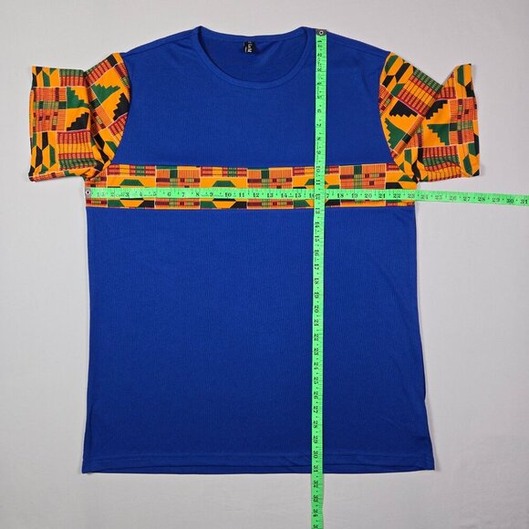 Luc Matton XL Blue Kente Cloth Dashiki Style Tee African Heritage Tribal Print - Picture 6 of 11